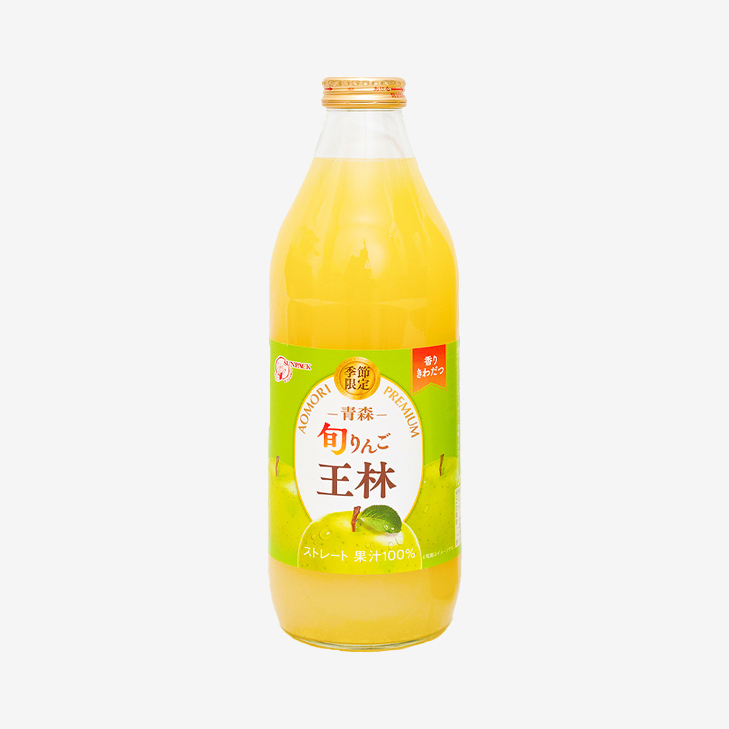 日本进口shiny青森王林苹果汁100%鲜榨纯果汁玻璃瓶装大瓶饮品1L