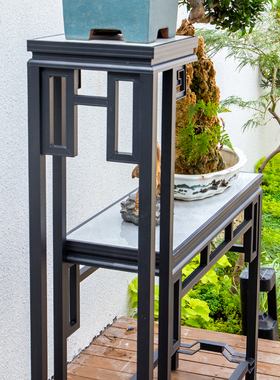 铝合金回纹花几中式铁艺黑色复古办公室内户外阳台花园绿植盆景架