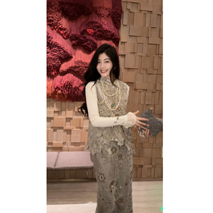 N.COU妮蔻26春新款轻奢贵气感新中式重工刺绣亮片马甲半裙套装