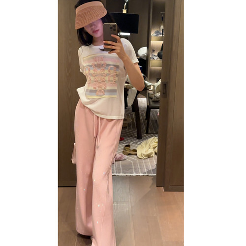 2N.COU妮蔻26夏新款重工烫钻松紧腰卫裤休闲裤女高腰抽绳长裤唐装