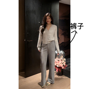 N.COU妮蔻25秋新款 别致设计蕾丝拼接钉珠腰头高腰显瘦阔腿直筒裤