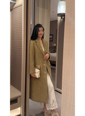 N.COU妮蔻25冬新款时髦气质绿色高级感显白加厚长款宽松大衣外套