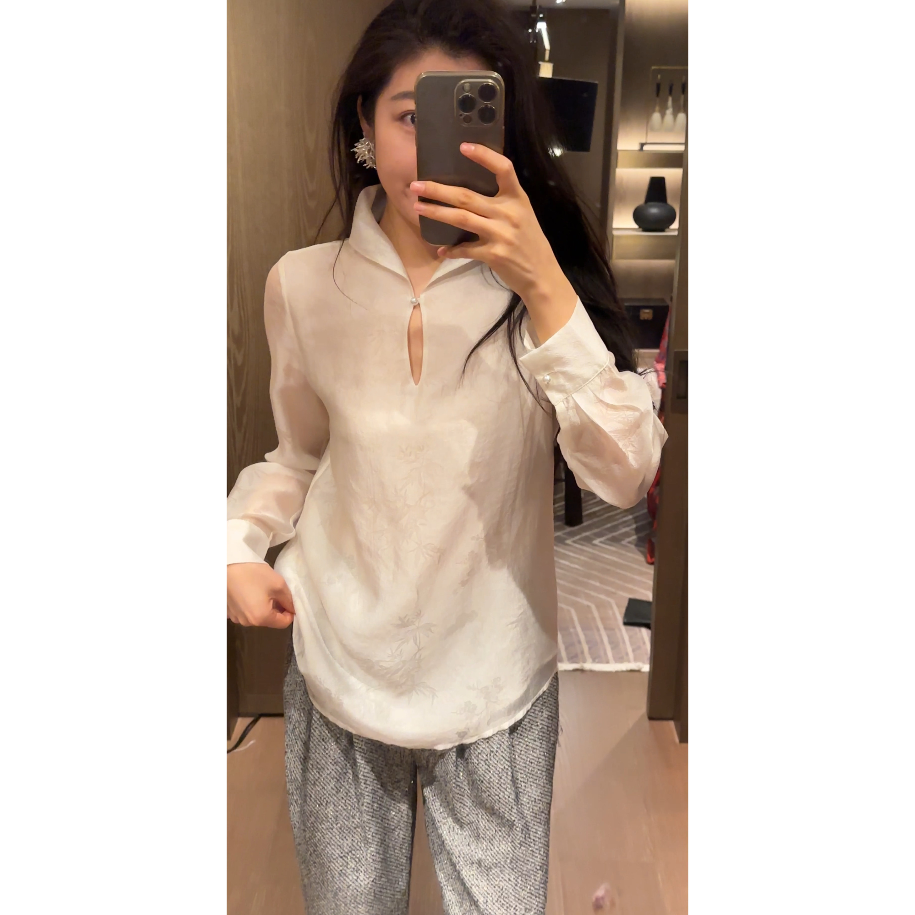 2 N.COU妮蔻26春新款新中式设计感叠穿暗纹提花高领内搭衬衫上衣