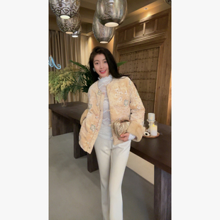 N.COU妮蔻25冬新款 复古国风贵气感重工绣珠丝绒白鸭绒外套 新中式