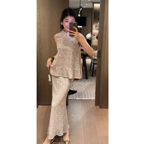 2N.COU妮蔻26夏新款新中式设计感精致亮闪闪镂空上衣半裙套装女