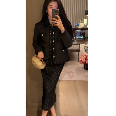 N.COU妮蔻26春新款黑色小香风轻奢贵气感洋气显瘦夹棉外套套装