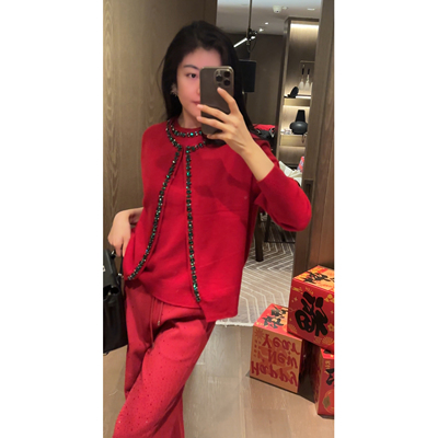 N.COU妮蔻26春新款时髦设计感小众100绵羊毛钉钻毛衣背心套装