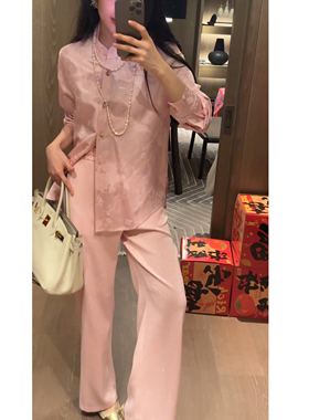 2 N.COU妮蔻26春新款新中式国风复古红色新年提花衬衫裤子套装