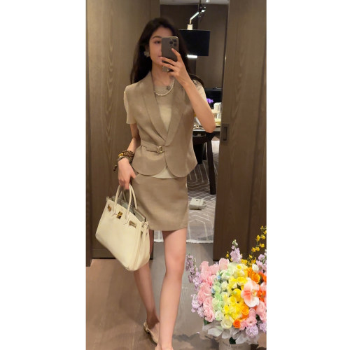 N.COU妮蔻26夏新款老钱质感V领莱赛尔亚麻套装女气质半裙两件套