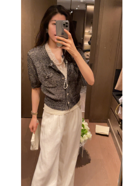 2N.COU妮蔻26春新款小香风细闪圆领针织开衫女薄款老钱短袖上衣