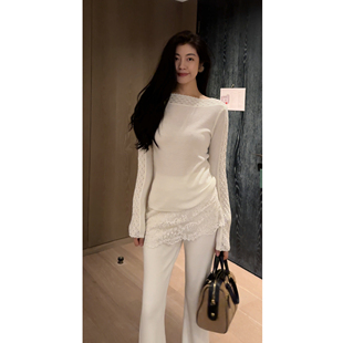 套头绵羊毛针织衫 N.COU妮蔻25冬新款 温柔风镂空拼接设计感长袖