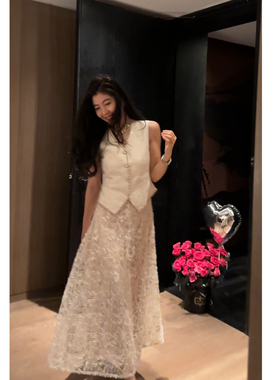 N.COU妮蔻25夏新款时尚气质高级感手工钉珠门襟重工马甲半裙套装