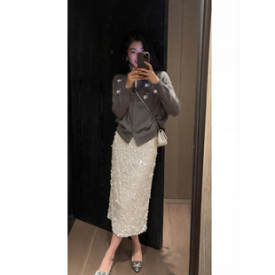 N.COU妮蔻25冬新款 时髦设计感小众轻奢洋气不规则亮片高腰半身裙