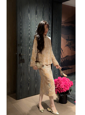 N.COU妮蔻25冬新款新中式国风复古设计感轻奢重工钉珠丝绒套装