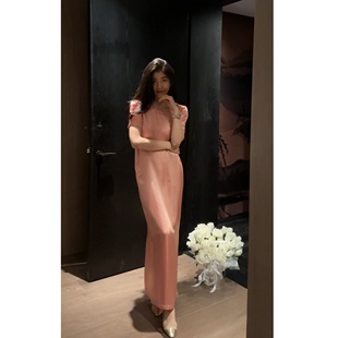 大气慵懒重工钉钻圆领100醋酸连衣裙长款 N.COU妮蔻25夏新款 时尚