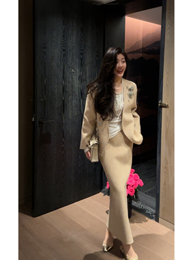 N.COU妮蔻25秋新款时髦洋气设计感姐系贵气感双面呢羊毛外套套装