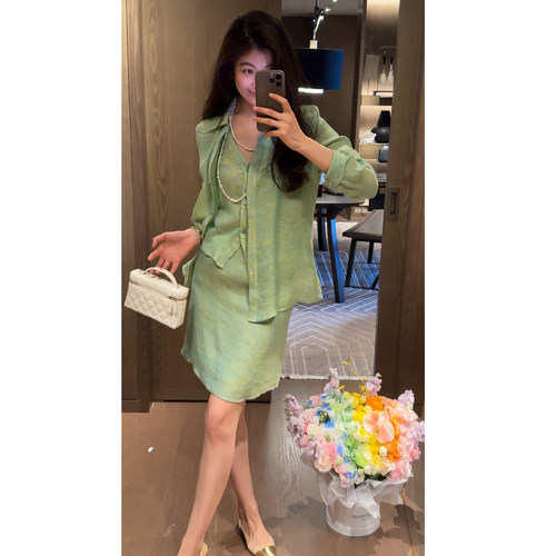 N.COU妮蔻26夏新款假两件亚麻衬衫半裙套装女透气显瘦气质两件套