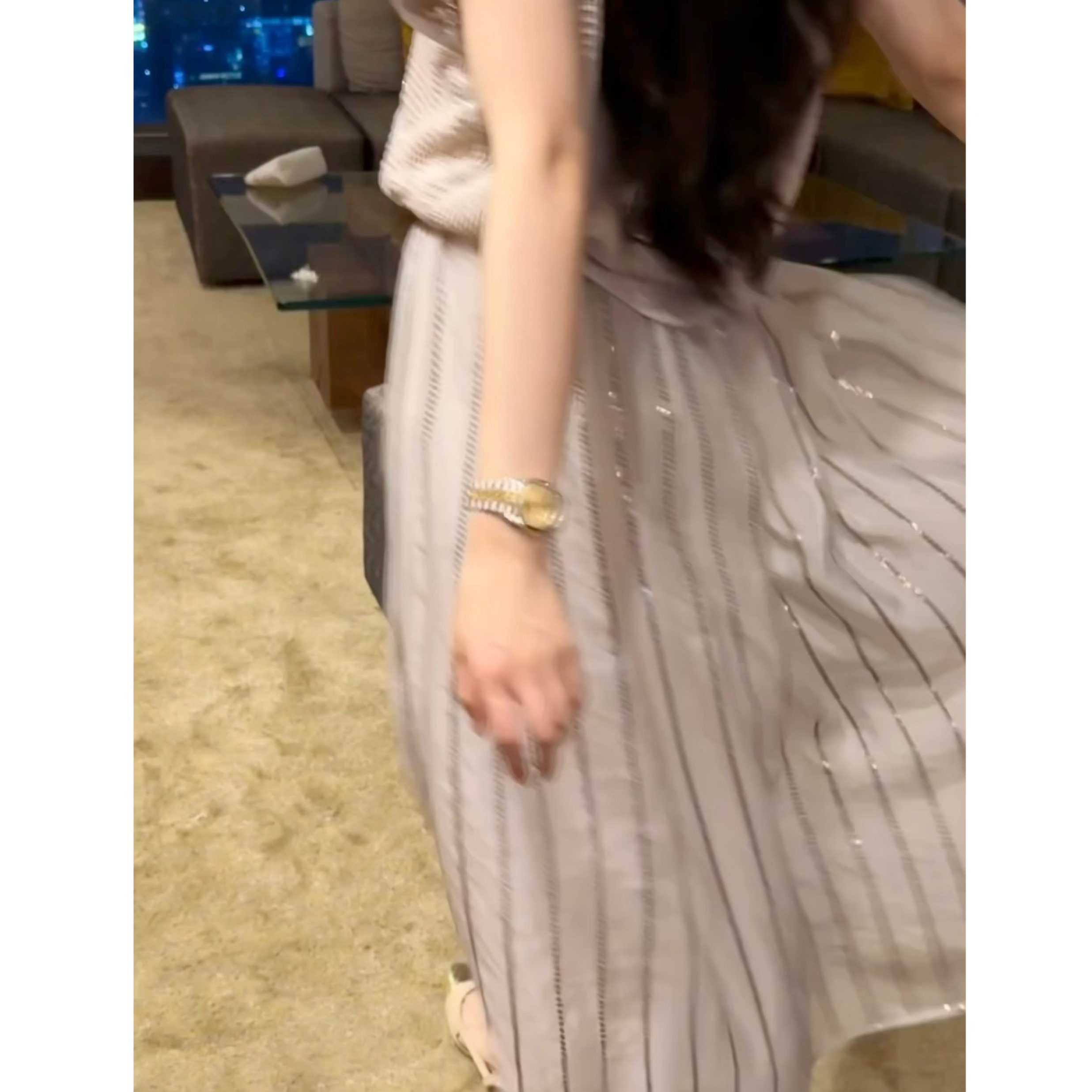 N.COU妮蔻26春新款重工细闪条纹高腰半裙女气质时尚优雅长裙唐装