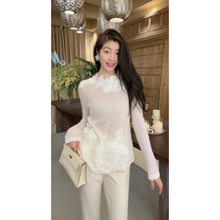 N.COU妮蔻25冬新款 毛衣 设计感小众贴花刺绣绵羊毛微透软糯针织衫