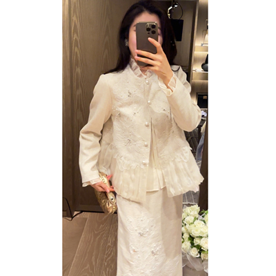 N.COU妮蔻26春新款新中式复古国风重工钉珠蕾丝刺绣外套半裙套装