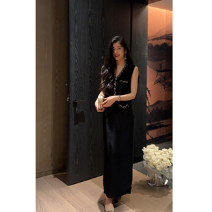 轻奢织带镶边V领黑色连衣裙 小香风气质时尚 N.COU妮蔻25秋新款 法式