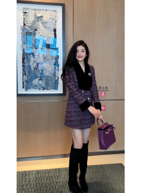 N.COU妮蔻25冬新款紫色小香风设计感撞色拼接白鸭绒羽绒服中长款