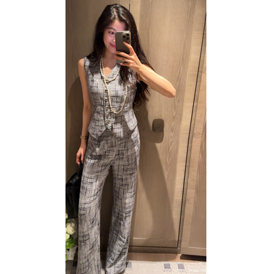 N.COU妮蔻26春新款小香风格纹气质时尚收腰显瘦马甲长裤套装女