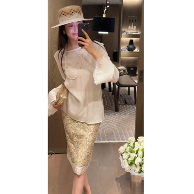 2N.COU妮蔻26夏新款轻奢时髦重工镂空设计感显瘦高腰A字半身裙