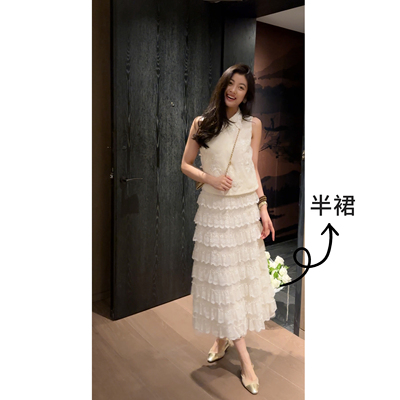 2N.COU妮蔻26夏新款蕾丝蛋糕层叠高腰显瘦半身裙女设计感百搭长裙