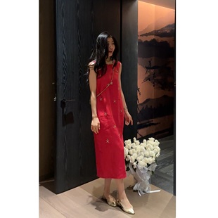 宽松亮片钉珠亚麻连衣裙 N.COU妮蔻25夏新款 轻奢气质时尚 长款 无袖