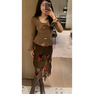 打底 收腰显瘦荷叶边针织衫 N.COU妮蔻25冬新款 复古时髦气质喇叭袖