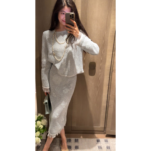 N.COU妮蔻26春新款气质时尚镂空设计感绣珠片宽松上衣半裙套装