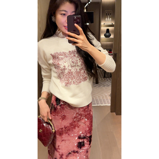 N.COU妮蔻25冬新款 设计感刺绣花朵圆领毛衣DY92293 马上生花