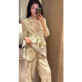 子套装 裤 时髦气质高级感宽松印花亚麻正肩西装 N.COU妮蔻26春新款