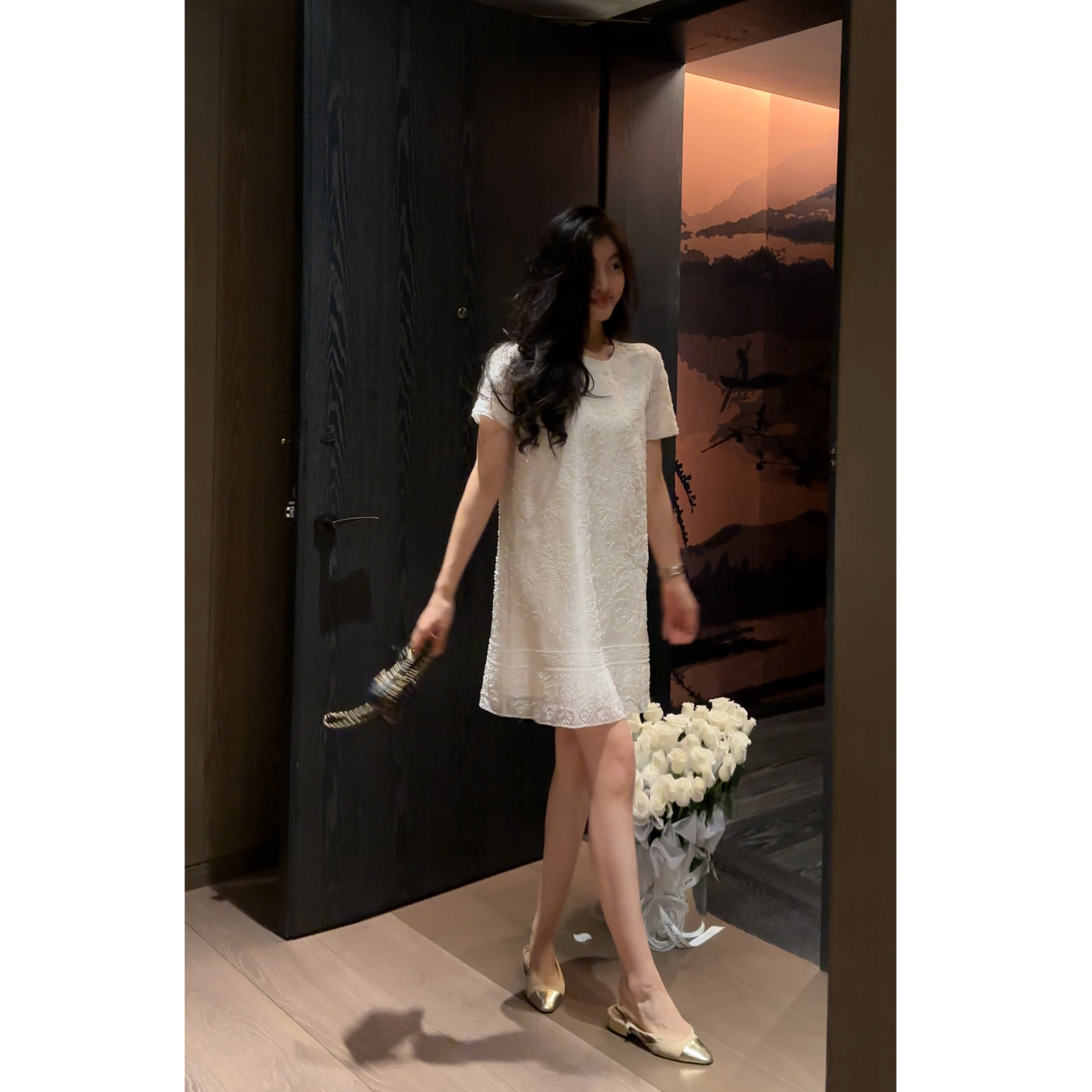 N.COU妮蔻25夏新款时尚气质休闲宽松重工绣珠桑蚕丝连衣裙/上衣女