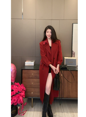 N.COU妮蔻25冬新款时尚气质高级感大气红色双面呢大衣长款外套