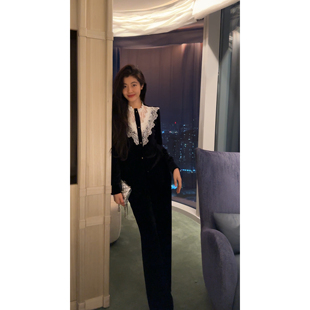 N.COU妮蔻25冬新款法式复古设计感洋气精致蕾丝拼接花边长袖上衣