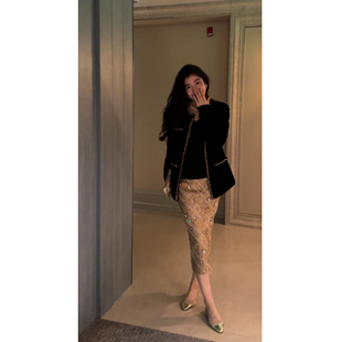 N.COU妮蔻25秋新款大方得体时髦轻奢小香高级感镶边外套半裙套装