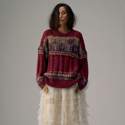 ShelleArtiste酒红圣诞毛衣撞色