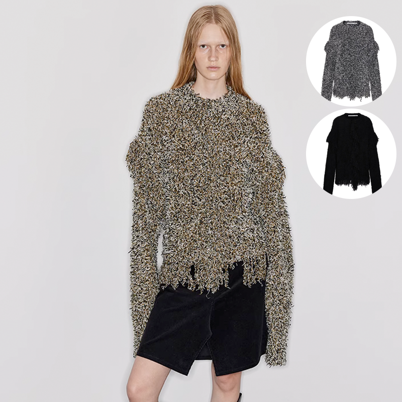 时尚混色流苏套头毛衣女