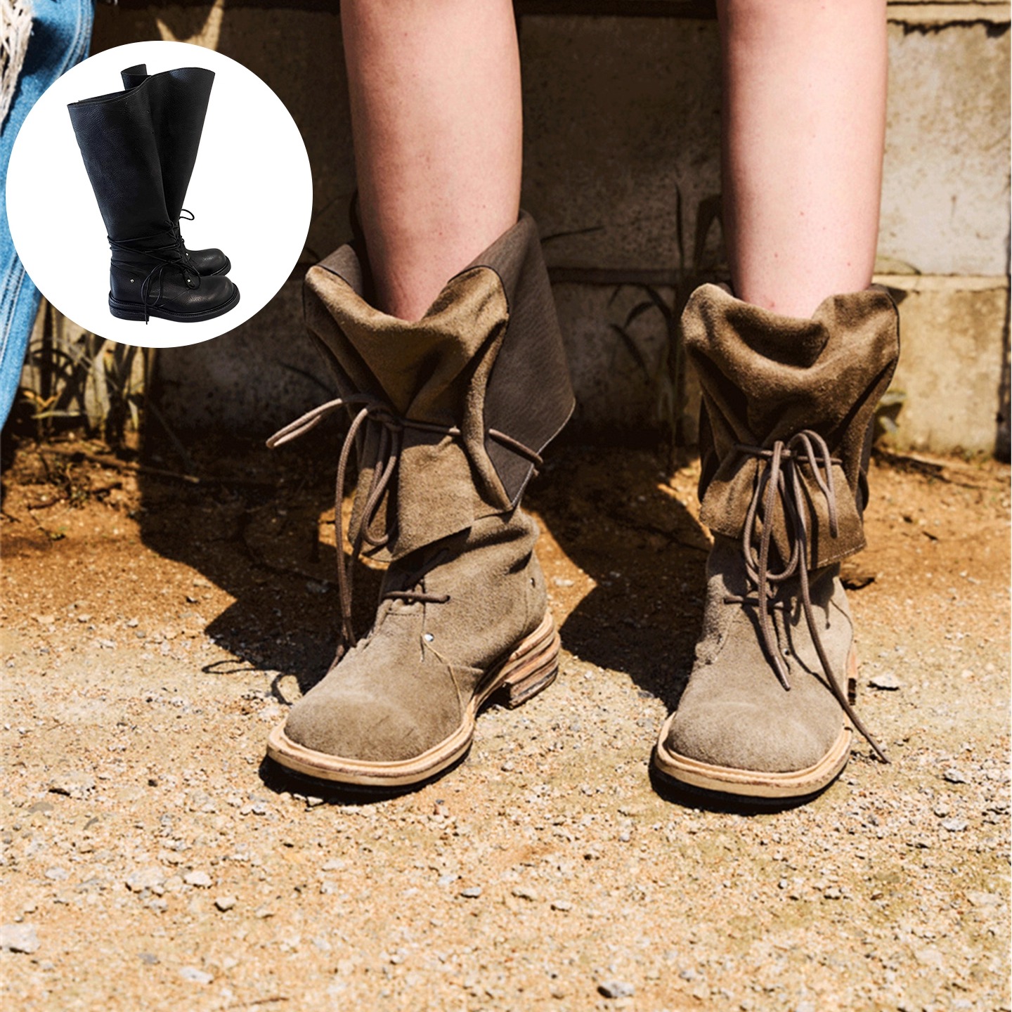 复古长筒绑带过膝靴女堆堆靴