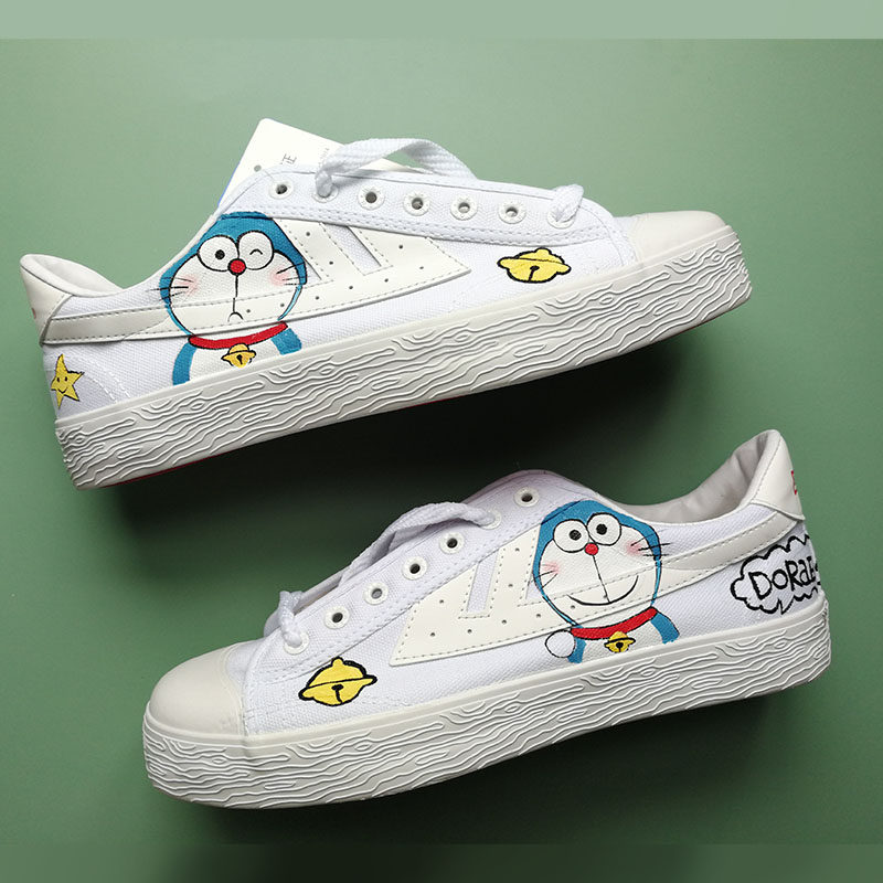 回力哆啦a梦联名鞋子ulzzang帆布鞋女 手绘鞋定制涂鸦 正品百搭潮