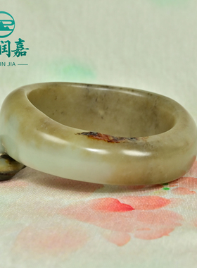 紫润嘉58mm新疆和田玉糖青白籽料手镯随形满皮聚枣红皮钢板料真品