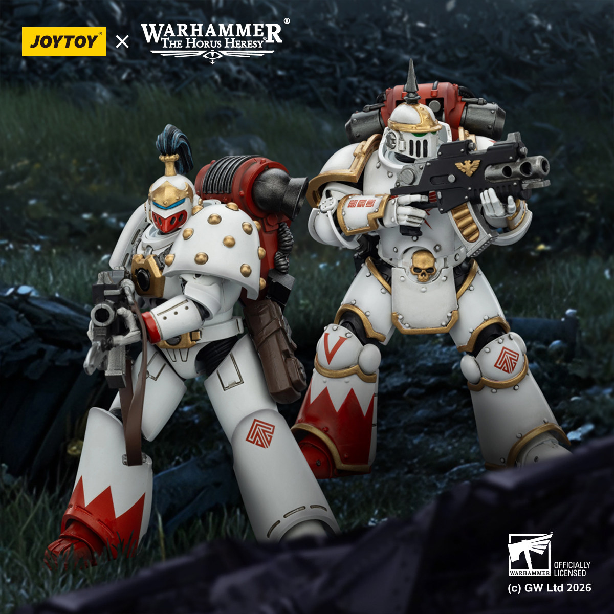 JOYTOY 暗源战锤荷鲁斯之乱白疤军团 战术士兵二人组1/18可动兵人