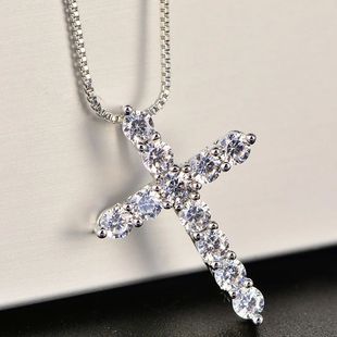 Cross Zirconia Box Pendant Necklace Color Crystal Silver Cha