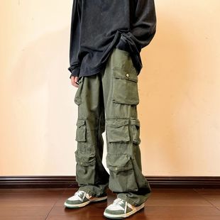 Retro Pocket Pants Multi Men Cargo Harajuku Loose Overalls