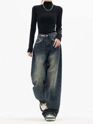 Y2 Women Vintage Sreetwear orean aggy  Jeans igh Waist Strai