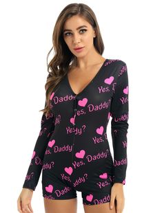 Jumpsuit rinted Letter Women Long Dad Sleepwear Leopard Yes