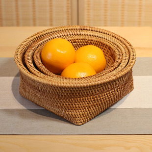 藤编水果篮子越南秋藤3件套果盘果篓藤艺零食干果收纳筐糖果筐