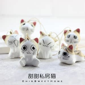 热卖卡通猫小奇手工陶瓷可爱私房猫 日韩人气饰品包包挂车挂摆件